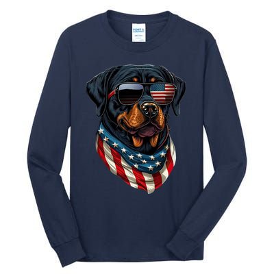 Rottweiler 4th Of July American Flag Glasses Stay Cool Tall Long Sleeve T-Shirt