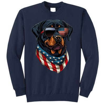 Rottweiler 4th Of July American Flag Glasses Stay Cool Tall Sweatshirt