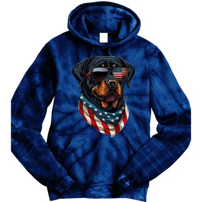 Rottweiler 4th Of July American Flag Glasses Stay Cool Tie Dye Hoodie