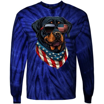 Rottweiler 4th Of July American Flag Glasses Stay Cool Tie-Dye Long Sleeve Shirt