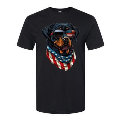 Rottweiler 4th Of July American Flag Glasses Stay Cool Softstyle CVC T-Shirt