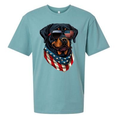 Rottweiler 4th Of July American Flag Glasses Stay Cool Sueded Cloud Jersey T-Shirt