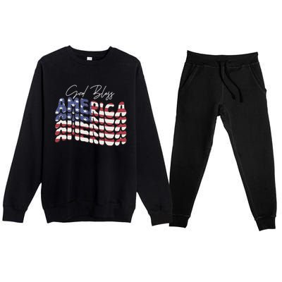 Retro 4th Of July Gift Wavy Font God Bless America Usa Flag Gift Premium Crewneck Sweatsuit Set