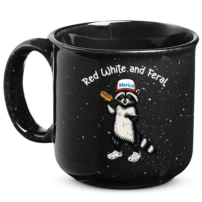 Raccoon 4th Of July Patriotic Funny Cute Red White And Feral 15oz Campfire Ceramic Mug