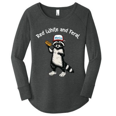 Raccoon 4th Of July Patriotic Funny Cute Red White And Feral Women's Perfect Tri Tunic Long Sleeve Shirt