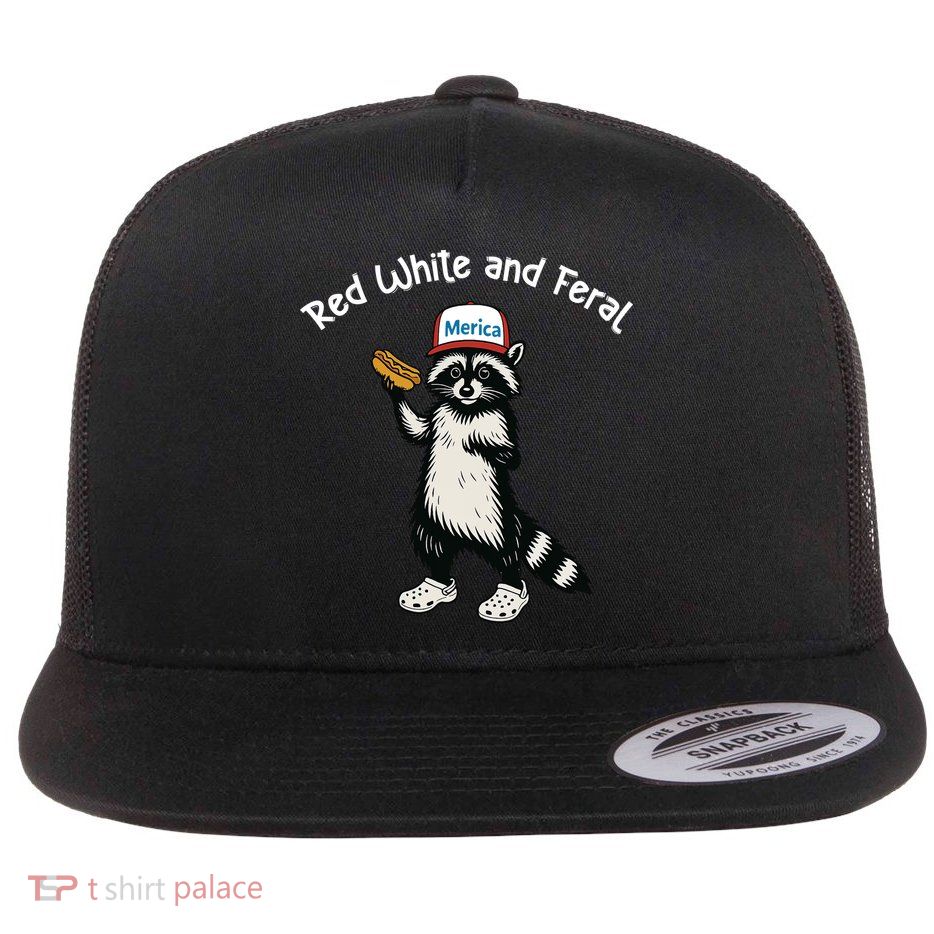 Raccoon 4th Of July Patriotic Funny Cute Red White And Feral Flatbill Hat