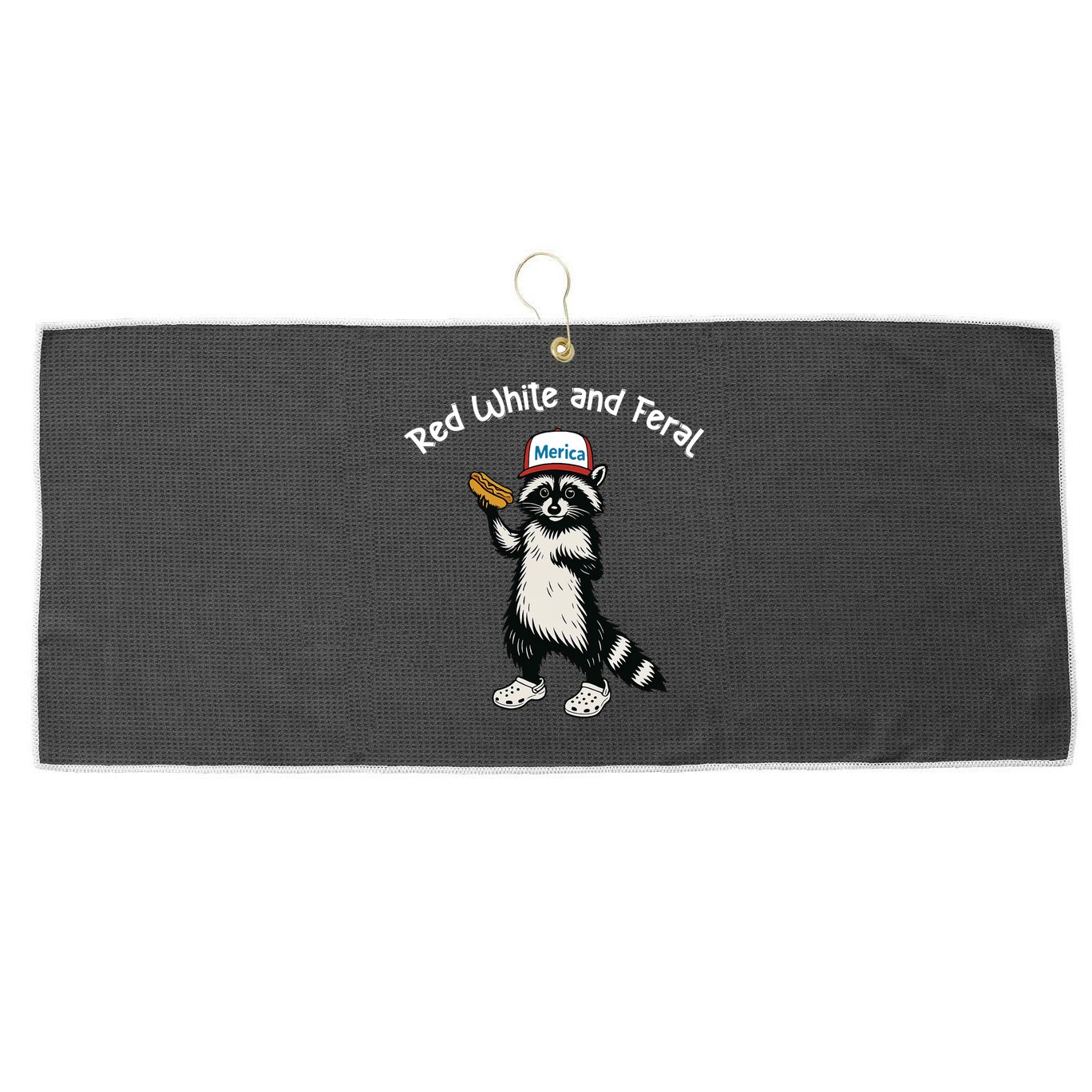 Raccoon 4th Of July Patriotic Funny Cute Red White And Feral Large Microfiber Waffle Golf Towel
