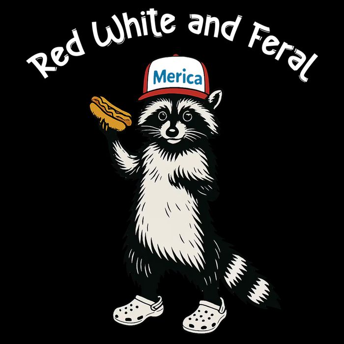 Raccoon 4th Of July Patriotic Funny Cute Red White And Feral Cooling Performance Long Sleeve Crew