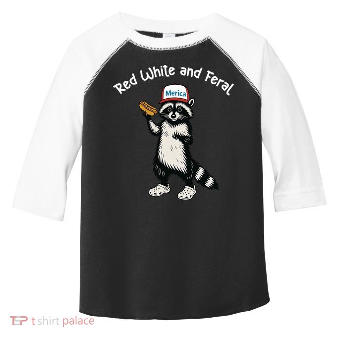 Raccoon 4th Of July Patriotic Funny Cute Red White And Feral Toddler Fine Jersey T-Shirt