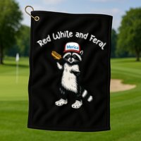 Raccoon 4th Of July Patriotic Funny Cute Red White And Feral Golf Towel