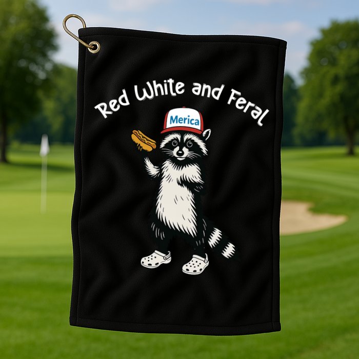 Raccoon 4th Of July Patriotic Funny Cute Red White And Feral Golf Towel