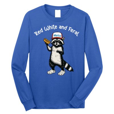 Raccoon 4th Of July Patriotic Funny Cute Red White And Feral Long Sleeve Shirt