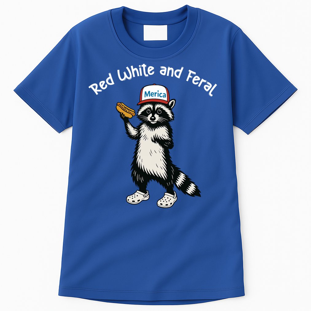 Raccoon 4th Of July Patriotic Funny Cute Red White And Feral Tall T-Shirt