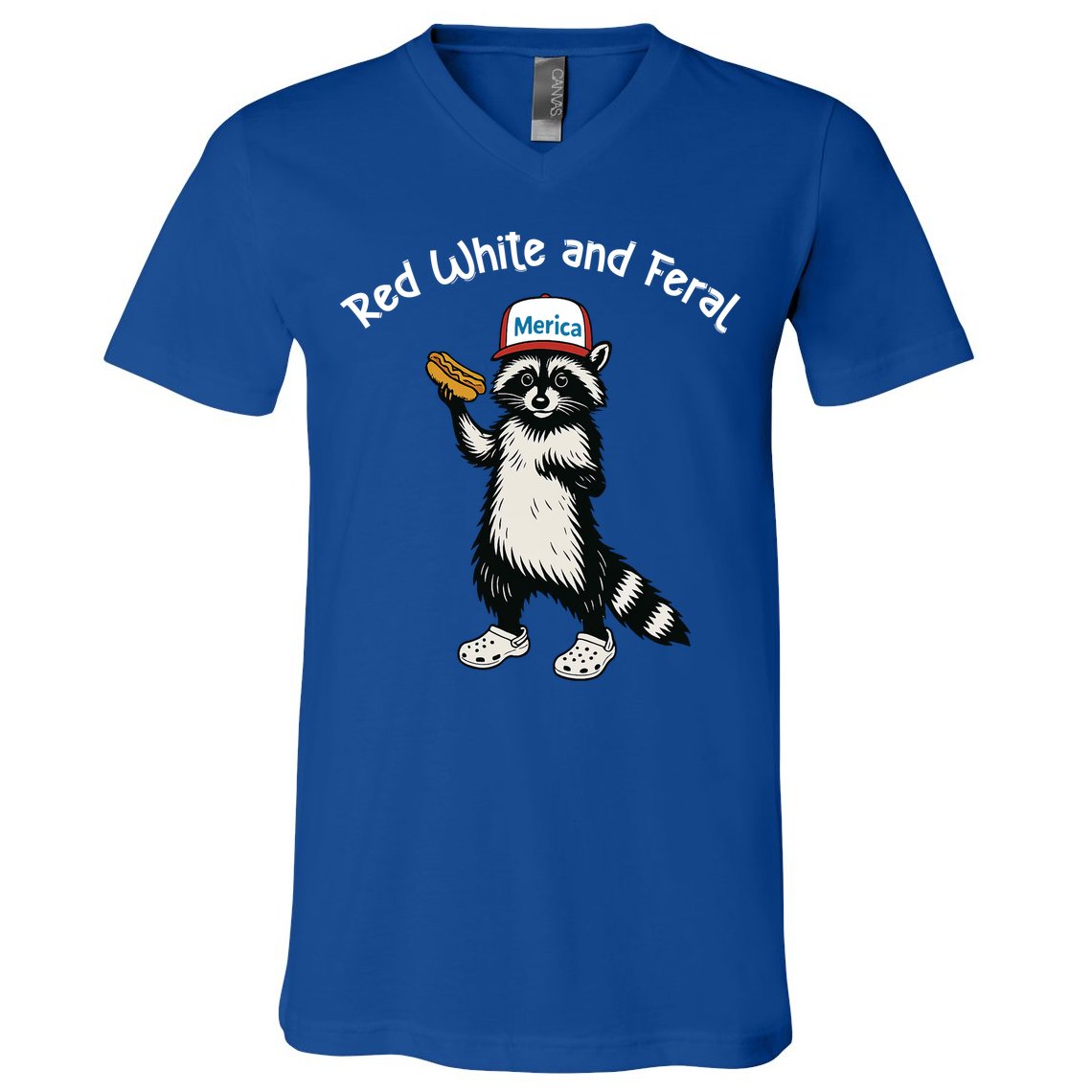 Raccoon 4th Of July Patriotic Funny Cute Red White And Feral V-Neck T-Shirt
