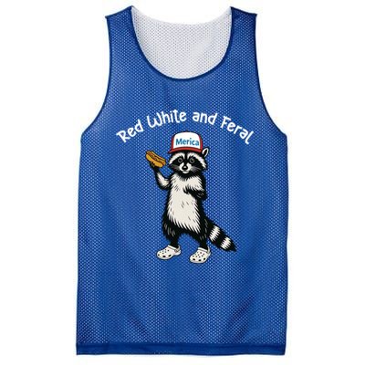 Raccoon 4th Of July Patriotic Funny Cute Red White And Feral Mesh Reversible Basketball Jersey Tank