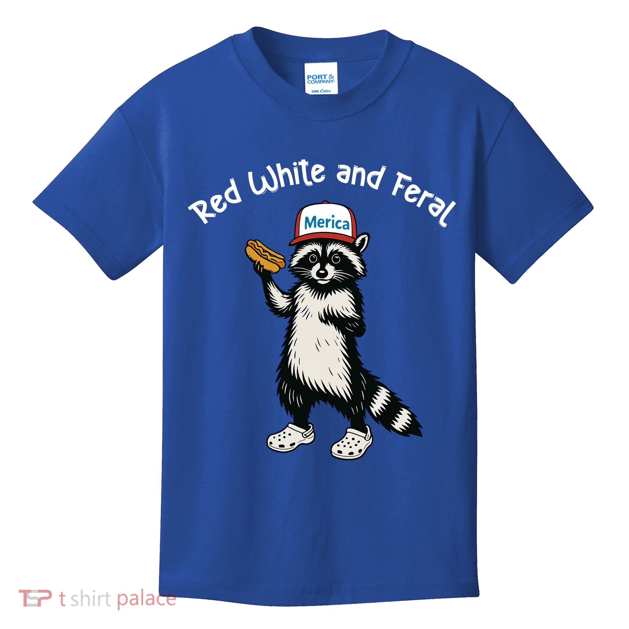 Raccoon 4th Of July Patriotic Funny Cute Red White And Feral Kids T-Shirt