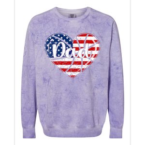 Retro 4th Of July Patriotic Basketball Dad Usa Flag Heart Great Gift Colorblast Crewneck Sweatshirt