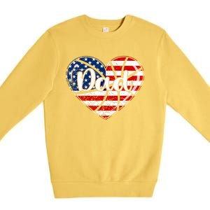 Retro 4th Of July Patriotic Basketball Dad Usa Flag Heart Great Gift Premium Crewneck Sweatshirt