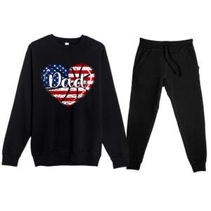 Retro 4th Of July Patriotic Basketball Dad Usa Flag Heart Great Gift Premium Crewneck Sweatsuit Set