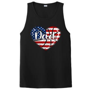 Retro 4th Of July Patriotic Basketball Dad Usa Flag Heart Great Gift PosiCharge Competitor Tank