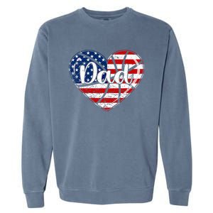 Retro 4th Of July Patriotic Basketball Dad Usa Flag Heart Great Gift Garment-Dyed Sweatshirt