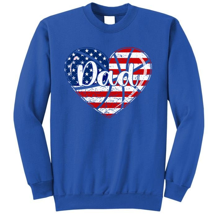 Retro 4th Of July Patriotic Basketball Dad Usa Flag Heart Great Gift Sweatshirt