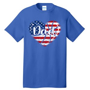 Retro 4th Of July Patriotic Basketball Dad Usa Flag Heart Great Gift Tall T-Shirt