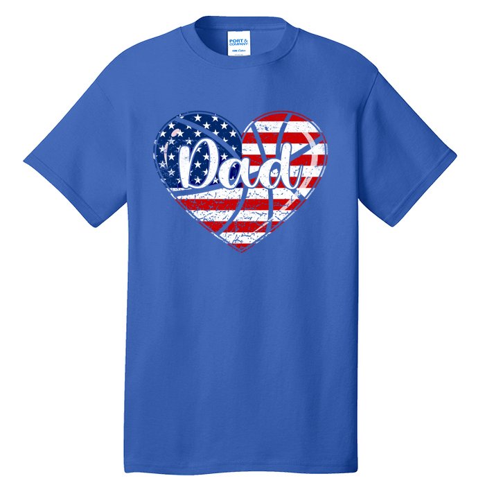 Retro 4th Of July Patriotic Basketball Dad Usa Flag Heart Great Gift Tall T-Shirt