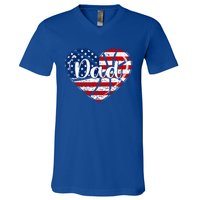 Retro 4th Of July Patriotic Basketball Dad Usa Flag Heart Great Gift V-Neck T-Shirt