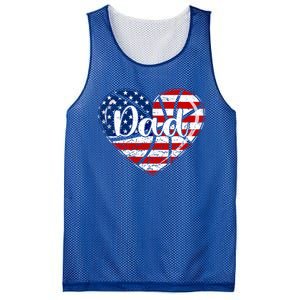 Retro 4th Of July Patriotic Basketball Dad Usa Flag Heart Great Gift Mesh Reversible Basketball Jersey Tank