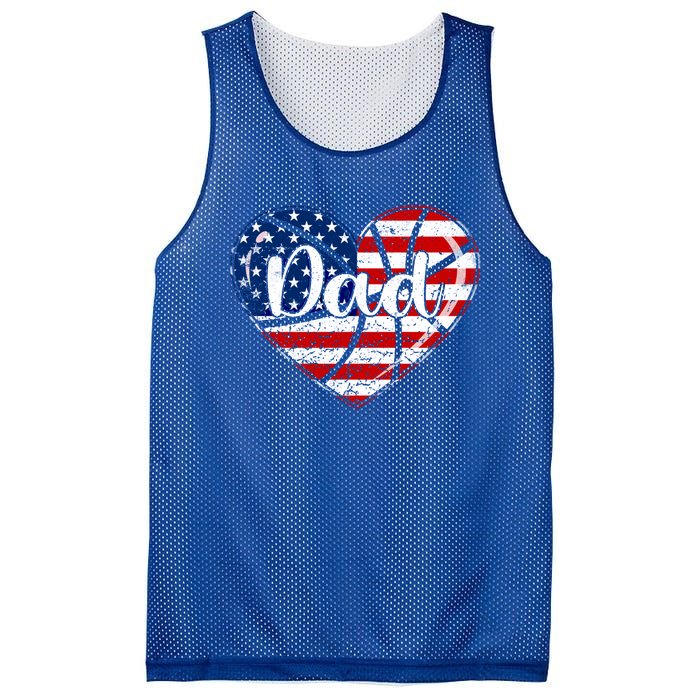 Retro 4th Of July Patriotic Basketball Dad Usa Flag Heart Great Gift Mesh Reversible Basketball Jersey Tank