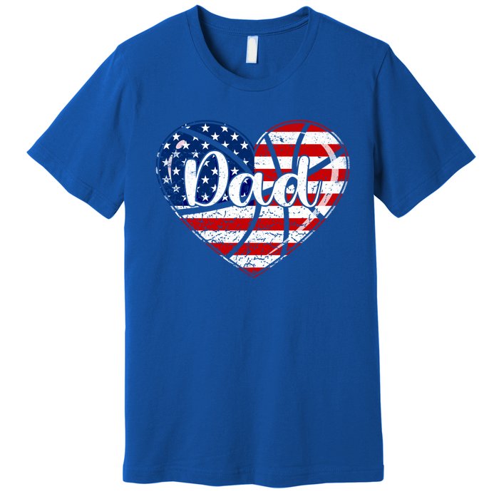 Retro 4th Of July Patriotic Basketball Dad Usa Flag Heart Great Gift Premium T-Shirt