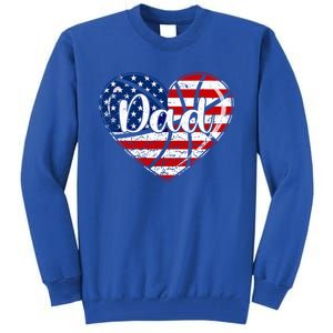 Retro 4th Of July Patriotic Basketball Dad Usa Flag Heart Great Gift Tall Sweatshirt