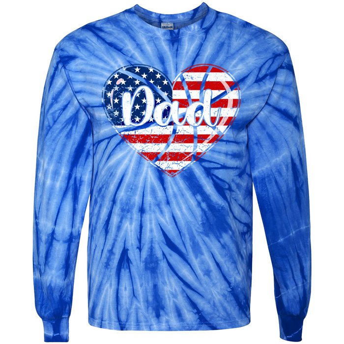 Retro 4th Of July Patriotic Basketball Dad Usa Flag Heart Great Gift Tie-Dye Long Sleeve Shirt