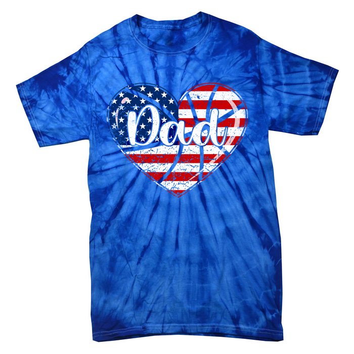 Retro 4th Of July Patriotic Basketball Dad Usa Flag Heart Great Gift Tie-Dye T-Shirt