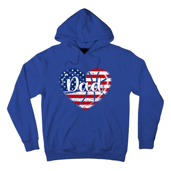 Retro 4th Of July Patriotic Basketball Dad Usa Flag Heart Great Gift Tall Hoodie