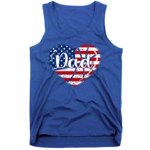 Retro 4th Of July Patriotic Basketball Dad Usa Flag Heart Great Gift Tank Top