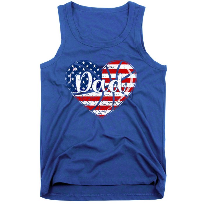 Retro 4th Of July Patriotic Basketball Dad Usa Flag Heart Great Gift Tank Top