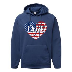 Retro 4th Of July Patriotic Basketball Dad Usa Flag Heart Great Gift Performance Fleece Hoodie