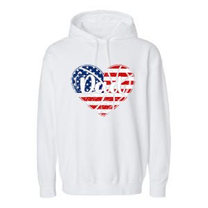 Retro 4th Of July Patriotic Basketball Dad Usa Flag Heart Great Gift Garment-Dyed Fleece Hoodie