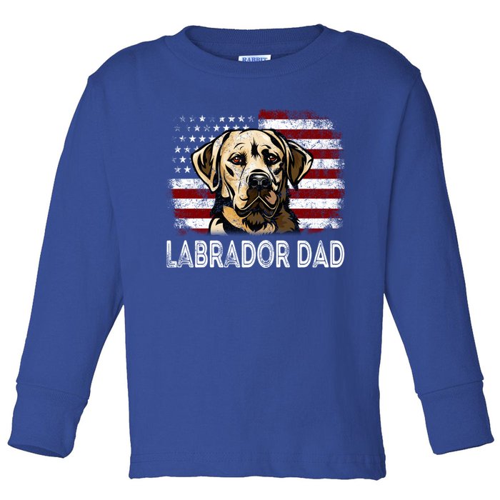 Retro 4th Of July Labrador Vintage American Flag Gift Toddler Long Sleeve Shirt