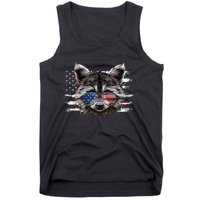 Raccoon 4th Of July Sunglasses Patriotic USA Flag Tank Top