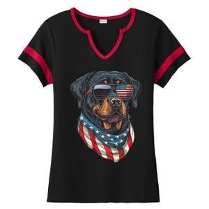 Rottweiler 4th Of July American Flag Glasses Stay Cool Ladies Halftime Notch Neck Tee