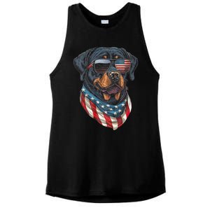 Rottweiler 4th Of July American Flag Glasses Stay Cool Ladies PosiCharge Tri-Blend Wicking Tank