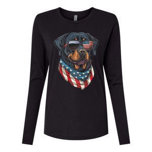 Rottweiler 4th Of July American Flag Glasses Stay Cool Womens Cotton Relaxed Long Sleeve T-Shirt