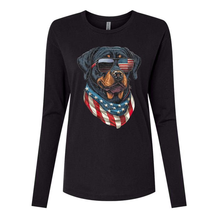 Rottweiler 4th Of July American Flag Glasses Stay Cool Womens Cotton Relaxed Long Sleeve T-Shirt