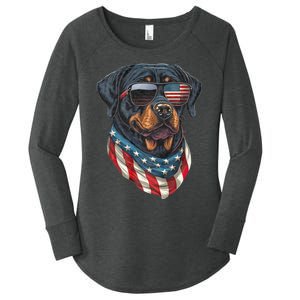 Rottweiler 4th Of July American Flag Glasses Stay Cool Women's Perfect Tri Tunic Long Sleeve Shirt