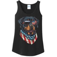 Rottweiler 4th Of July American Flag Glasses Stay Cool Ladies Essential Tank