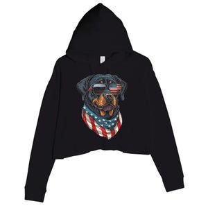 Rottweiler 4th Of July American Flag Glasses Stay Cool Crop Fleece Hoodie