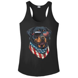 Rottweiler 4th Of July American Flag Glasses Stay Cool Ladies PosiCharge Competitor Racerback Tank